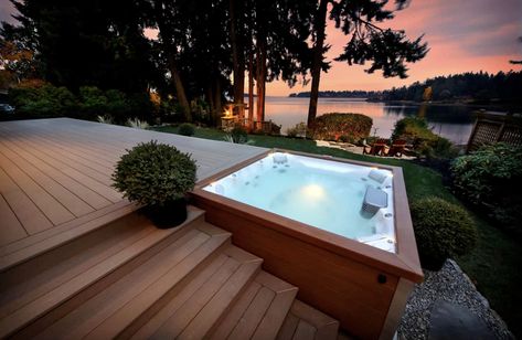 Built In Hot Tub Deck Swim Spa Deck, Hot Tub Deck Design, Sunken Hot Tub, Hot Tub Landscaping, Hot Tub Designs, Hot Tub Patio, Jacuzzi Hot Tub, Spa Jacuzzi, Best Above Ground Pool