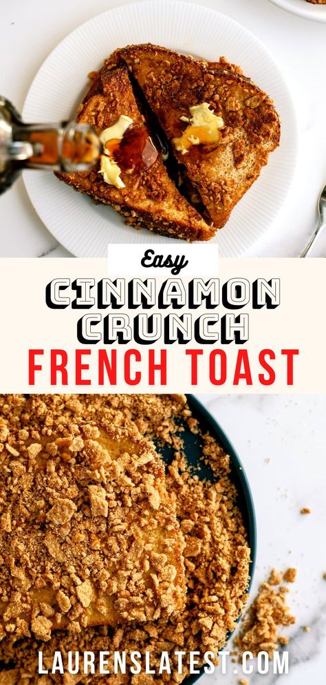 This Cinnamon Crunch French Toast is the perfect marriage of two amazing breakfasts! My delicious French Toast recipe smothered and covered in smashed up Cinnamon Toast Crunch Cereal gives you a breakfast you are sure to love! Cinnamon Crunch French Toast, Easy Cinnamon Toast, Cinnamon Toast Crunch French Toast, French Toast Crunch, Delicious French Toast Recipe, Cinnamon Toast Crunch Cereal, French Toast Rolls, Cinnamon Crunch, Best French Toast