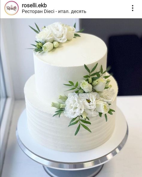 2 Tiered Cake With Flowers, White Wedding Cake With White Roses, 2 Tier White Cake With Flowers, Wedding Cake Simple 2 Tier, Butter Cream Wedding Cake Ideas, Two Layer Wedding Cakes, 2 Tier Wedding Cakes Simple Elegant, Simple Wedding Cake 2 Tier, Wedding Cake White Roses