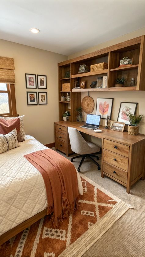 Guest room office combo Cozy Office And Guest Room, Home Office In Master Room, Guest Room Basement, Guest Room Office Combo Layout Queen Bed, Small Bedroom With Office Space, Library Guest Room Combo, Office Daybed Combo, Small Office And Guest Room Combo, Cozy Bedroom Office