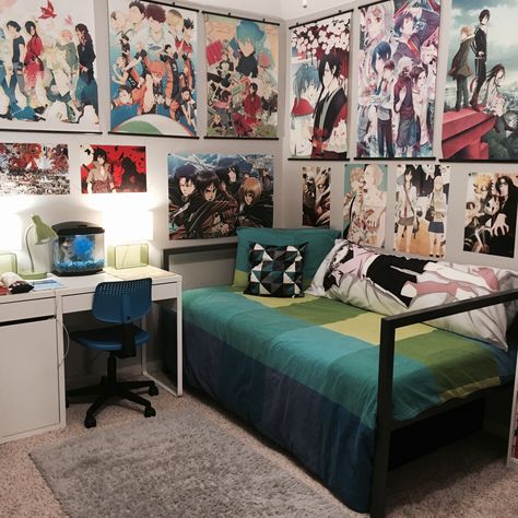 Anime room #animeroom #otaku #anime Otaku Room Aesthetic, Japan Bedroom, Anime Bedroom Ideas, Anime Bedroom, Geek Room, Otaku Room, Anime Decor, Anime Room, Cute Room Ideas