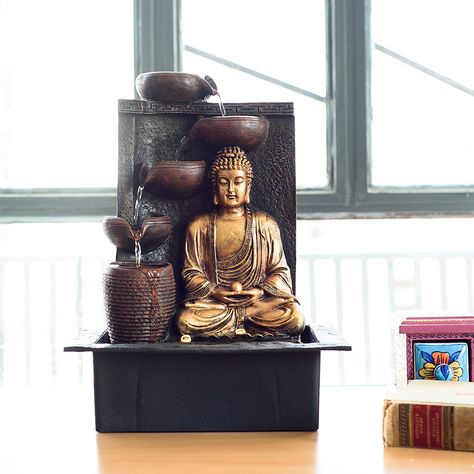 Great Lord Buddha Polystone Water Fountain Buddha Fountain Indoor, Indoor Water Fountains Living Rooms, Small Fountain Ideas Indoor, Buddha Waterfall, Buddha Water Fountain, Buda Zen, Pooja Door, Pooja Door Design, Decorative Fountains