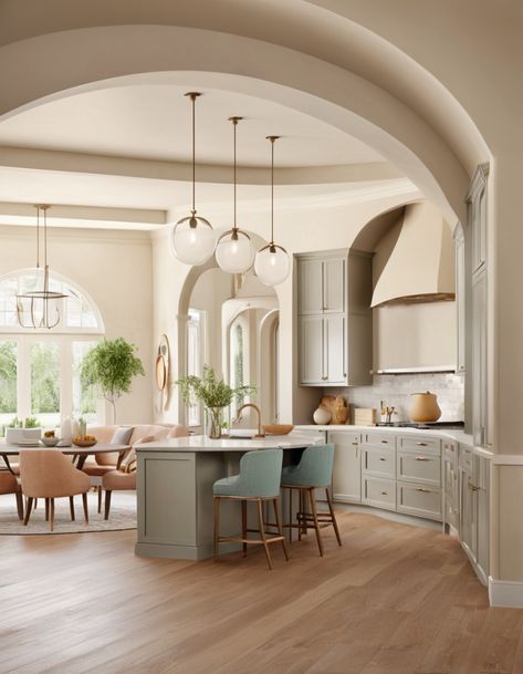 Kitchen Dining Room Open Plan, Kitchen To Living Room Archway, Arched Opening Between Rooms, Big Open Kitchen And Living Room, Opening Between Rooms, Living Room Archway, Open Kitchen Living Room Ideas, Dining Room Open Plan, House Design Concept