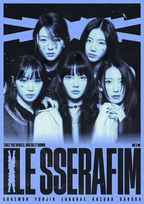 Kpop Teaser Poster, Lesserafim Poster, Kpop Poster Design, Le Sserafim Poster, Kpop Posters Aesthetic, Idea Background, Blue Vibe, Poster Boards, Container Bar