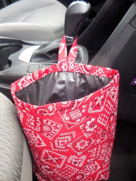 Red Bandana Vinyl-lined Car Trash Bag / Item # CL249 Wheelchair Bags, Car Storage Bag, Car Trash Bag, Grocery Shopping Bags, Personalized Cross, Cute Car Accessories, Carolina Gamecocks, Car Trash, Car Bag