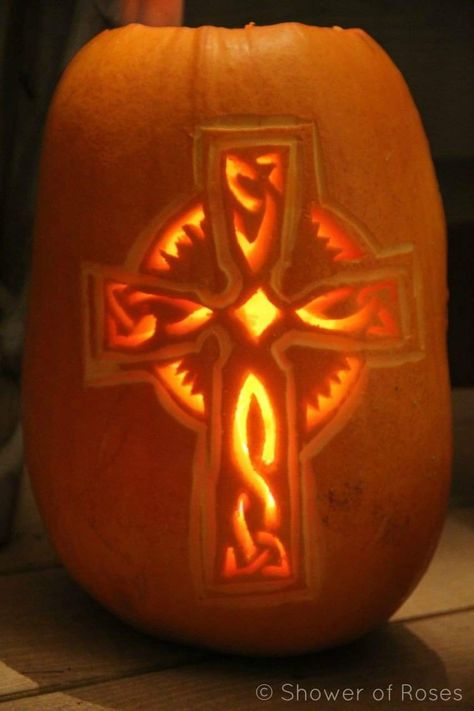 Church Halloween, Cute Pumpkin Carving, Christian Halloween, Pumkin Carving, Halloween Pumpkin Carving Stencils, Souls Day, Christian Fall, Amazing Pumpkin Carving, Pumpkin Carving Designs