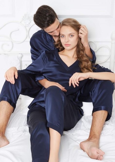 Couple Pyjamas, Night Dress Sleep, Silk Benefits, Silk Pajamas Women, Silk Clothes, Silk Nightwear, Couple Pajamas, Sleepwear Fashion, Mens Pajamas Set