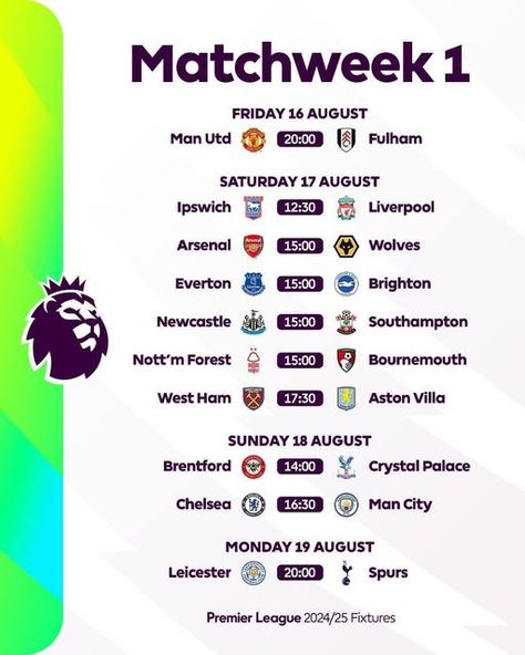 2024/25 English Premier League fixtures announced 🚨 Defending Champions Manchester City play away to Chelsea Football Club on match week 1. #ilotbetghana #greatodds #casinoonline #virtualgames #virtualgames Premier League Fixtures, Fixed Matches, Chelsea Football Club, Chelsea Football, Football Design, Aston Villa, English Premier League, Bournemouth, Crystal Palace