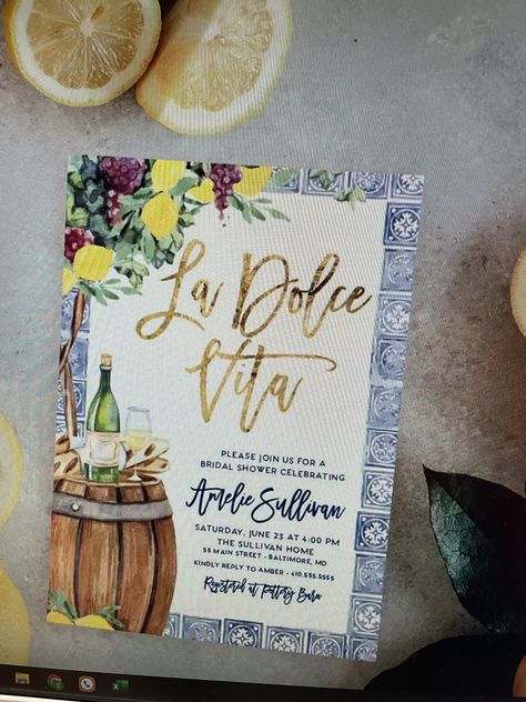 Italian Themed Wedding Shower Ideas, La Dolce Vita Dinner Party, Italian Themed Birthday, Picnic Invite, Italy Scrapbooking, Italian Bridal Showers, Summer Night Party, Italian Party, Couples Bridal Shower