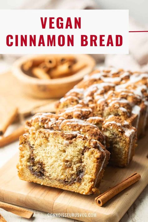 This vegan cinnamon bread is perfect when you're craving a sweet snack or need a quick dessert! It's absolutely delicious and easy to make from a handful of pantry staples. A slice of this loaf is absolutely heavenly with a cup of tea! Dairy Free Cinnamon Bread, Healthy Quick Bread, Vegan Cinnamon Bread, Dairy Free Apple Cinnamon Bread, Cinnamon Bread Vegan, Gluten Free Vegan Cinnamon Bread, Vegan Apple Loaf, Vegan Cinnamon Loaf, Vegan Cinnamon Raisin Bread