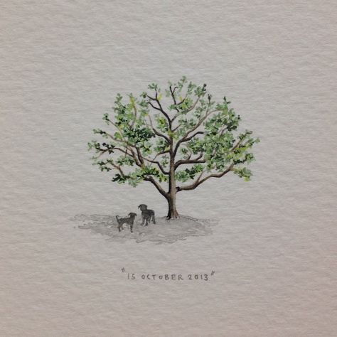 Day 287 : Special place. 28 x 30 mm. #365paintingsforants #miniature #watercolor #tree #dogs Dog Under Tree Tattoo, Tree Dog Tattoo, Color Tree Tattoo, Watercolor Tree Tattoo, Miniature Watercolor, 15 October, Tree Tattoo Designs, Watercolor Tree, Watercolor Painting Techniques