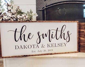 Personalized Gifts Farmhouse Wood Signs Home by SunshineSignShop Family Established Sign, Last Name Wood Sign, Wedding Gift Signs, Wall Decor Wedding, Established Family Signs, Family Wood Signs, Door Signs Diy, Est Sign, Name Boards