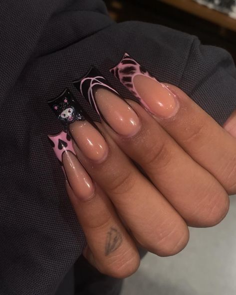 Black frenchies & kuromi Always eats ✨✨✨😍 . . . . . #nailtech #nailart #nails #nailsnailsnails #209nailsupply #naildesign #nail #nailaddict #nailartist #209 #209nailsupplies #209nails #209nailtech #explore #explorepage #toenails #toetech #modestoglitterbar #modestonails #modestonailtech Black Frenchies, Kuromi Nails, Fake Nails For Kids, Fake Nails Designs, Nails For Kids, Nails Designs, Nail Artist, Nail Tech, Toe Nails