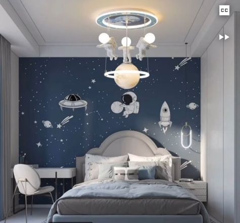 Kids Ceiling, Space Themed Bedroom, Space Themed Room, Baby Boy Bedroom, Modern Kids Bedroom, Kids Room Lighting, Modern Kids Room, Kids Interior Room, Baby Room Design