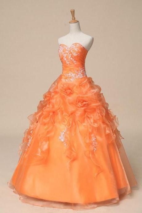 Long Ball Dresses, Long Ball Gown, Dress Display, Prom Dresses 2017, Bridal Party Dresses, Custom Size Dresses, Quinceanera Dresses, Evening Dresses Long, Orange Dress