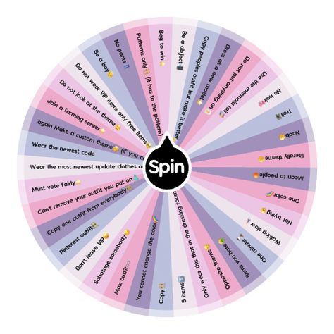 The “Dress to Impress Challenges” spin wheel adds a playful twist to your fashion game! With quirky and fun challenges like “Mean to people,” “One color,” or even “Wear the newest code,” you’ll be putting your creativity to the test. Whether you need to copy outfits, wear the latest updates, or rock a Pinterest-inspired look, this wheel guarantees unexpected outfit combos and hilarious moments. Perfect for a fashion showdown or a fun group challenge—give it a spin and show off your style! Dti Wheel Challenge, Spin The Wheel Dti Themes, Spin The Wheel Dti Items, Sleepover Spin The Wheel, Dti Challenge Wheel, Dti Theme Wheel, Things To Do When Bored 2 People, Wheel Of Questions, Fun Games On App Store