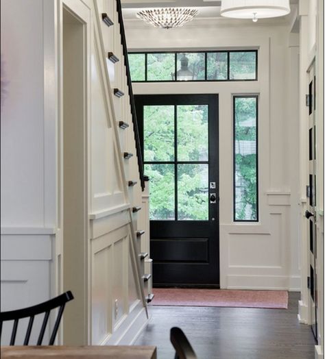 Black Front Door Interior, Front Door With Windows, Paint Doors Interior, Front Door Modern, Phoenixville Pa, Interior Front Door, Black Front Door, Front Door Inspiration, Modern Foyer