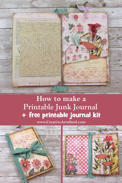 In this free video tutorial, I’m sharing the process for making a basic junk journal using printable journal pages. This journal is perfect if you’re new to making printable junk journals, or you aren’t quite sure how to use printable journal kits. Paper Pockets Diy Free Printable, Junk Journal Folio Template, Junk Journal Free Printables, Free Junk Journal Vintage Printables, Scrapbook Cards Ideas, Cards For Scrapbook, Junk Journal Tutorial, Free Printable Journal, Free Junk Journal