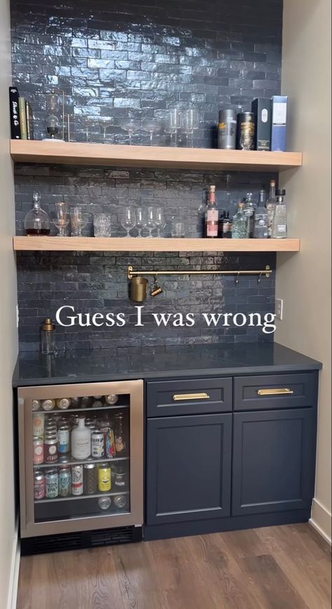 Closet Bar Ideas Modern, Custom Bar Small Space, Bar In Wall Ideas, Dry Bar Black Cabinets, Kitchen Built In Hutch Wet Bars, Home Bar With Tv And Shelves, Basement Bar Cart Ideas, Small Nook Bar Ideas, Dry Bar Ideas For Home