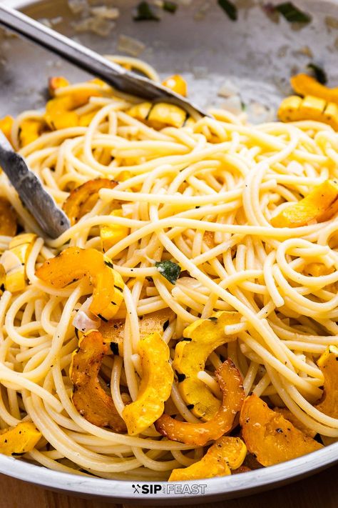 Delicata Squash Pasta, Shallot Sauce, Squash Pasta Recipe, Delicata Squash Recipe, Italian Beef Stew, Noodle Making, Pasta Queen, Sip And Feast, Pancetta Pasta