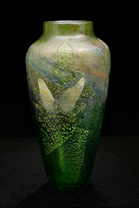 Emile Galle, Art Of Glass, Green Vase, Vintage Art Glass, Gorgeous Glass, Art Glass Vase, Large Vase, Vases And Vessels, Glass Ceramic