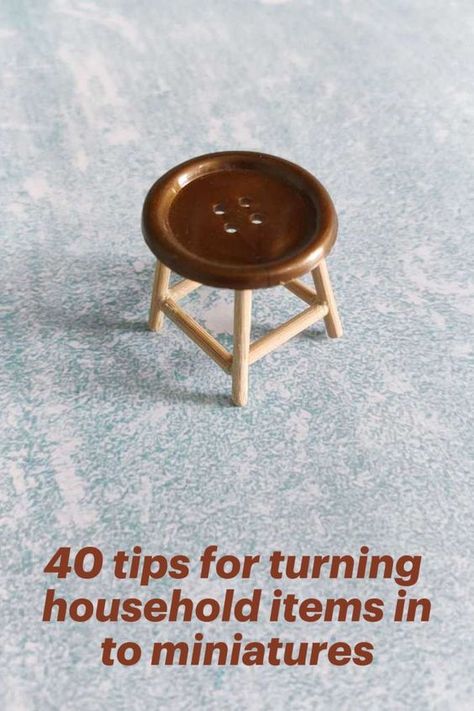 Create stunning dollhouse miniatures on a budget by transforming these 40 household items into decorative pieces. Skewer Sticks, Tiny Furniture, Dollhouse Miniature Tutorials, Miniature Chair, Cute Video, Doll Furniture Diy, Fairy Furniture, Diy Doll Miniatures, Mini Doll House