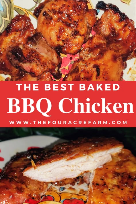 The Best Baked BBQ Chicken has all the flavor without the hassle of a grill. Of course, this recipe would taste amazing on the grill too. Easy 5 ingredient BBQ Chicken recipe. Chicken | Thighs | Oven | Baked | Healthy | Easy | BBQ | Sauce | Dinner | Recipes | Breast | #chicken #bakedchicken #thighs #breast #tender #juicy #easyrecipe #dinner #tenders #dinnerideas #dinnerrecipes #chickendinner #oven #baked #mealprep #lunch #sauce #bbq #family #quick #grill #picnic #family #supper #crispy #brown Oven Baked Bbq Chicken Tenders, Bbq Chicken Oven Baked, Oven Baked Bbq Chicken Breast, Baked Bbq Chicken Breast, Baked Barbeque Chicken, Bbq Baked Chicken Breast, Recipe Chicken Thighs, Baked Bbq Chicken Thighs, Bbq Chicken Breast Recipe