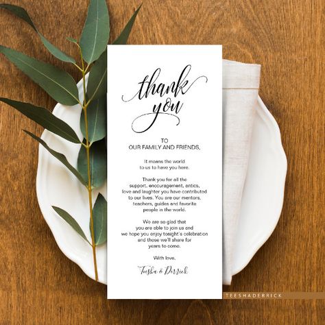 Modern Wedding Place Setting Thank You Card Dinner Place, Place Setting Cards, Dinner Places, Wedding Plates, Wedding Place Settings, Brunch Wedding, Wedding Rehearsal Dinner, Wedding Dinner, Wedding Place