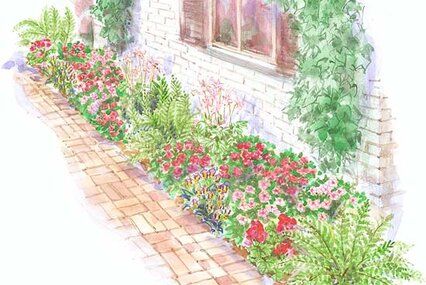 Bright Foundation Garden Plan Foundation Garden, Small Garden Plans, Shade Loving Flowers, Flower Garden Plans, Areas Verdes, Front Yard Garden, Garden Cottage, Small Gardens, Raised Beds