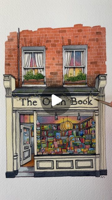 Astrid Wielinga | Urban Anna on Instagram: "Painting The Open Book, London. The coloring page is available on Patreon!  . . . . . #watercolorillustration #watercolourillustration #shopfrontillustration #urbanillustration #architectureillustration #storefrontillustration #shopfronts #soothingvideo #coloringtherapy #arttutorial #artreel #artvideo #watercolortutorial #coloringtutorial #coloring #coloringpage #colouring #colouringbook #colouringforadults" Urban Anna, Shop Entrance, Art Painting Watercolor, Art Boutique, Instagram Painting, Coloring Tutorial, Watercolor Paintings Tutorials, Architecture Illustration, August 11