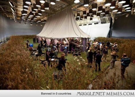 Set for Bill and Fleur's wedding. Photo Harry Potter, Ron Y Hermione, Film Harry Potter, Cinematography Lighting, Deathly Hallows Part 1, Maggie Smith, Movie Studio, Harry Potter Film, Famous Movies