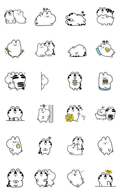 Mini Wanga & Huhu LINE Sticker - Sticker Line Design, Cute Animal Tattoos, Dog Line Drawing, Hug Illustration, Matching Friend Tattoos, Emoji Characters, Whatsapp Sticker, Gif Png, Emoji Design