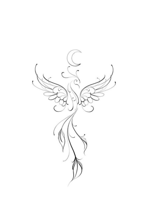 Phoenix Floral Tattoo Feminine, Line Phoenix Tattoo, Minimalist Phoenix Tattoo, Phoenix Line Art, Small Flower Tattoos For Women, Free Spirit Tattoo, Phoenix Tattoo Feminine, Small Phoenix Tattoos, Small Flower Tattoos