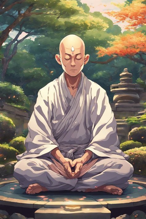 Serene Monk Meditation Check more: https://paintlyx.com/serene-monk-meditation/ Monk Fantasy Art, Buddhist Monk Art, Monk Anime, Monk Meditation Art, Monk Illustration, Meditation Photo, Monk Meditation, Wu Kong, Old Monk