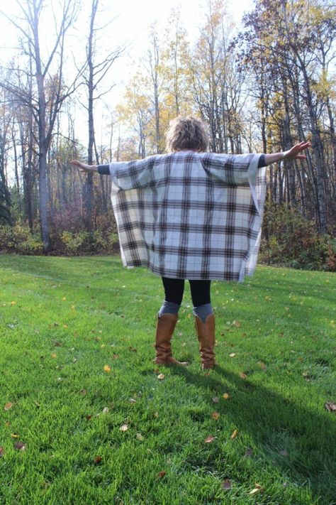 Blanket Cape Diy, Cape Diy, Army Blanket, Diy Cape, Blanket Cape, Purple Pen, Fall Flannel, 52 Weeks, Plaid Blanket