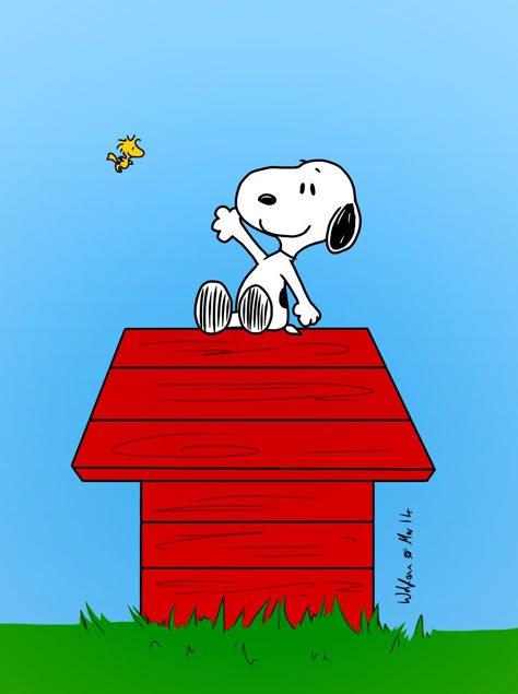 Snoopy And Woodstock Wallpaper, Snoopy On House, Snoopy On His Doghouse, Woodstock Wallpaper, Snoopy Room, Peanuts Cartoon Characters, Snoopy House, Snoopy Kids, Snoopy Baby Shower