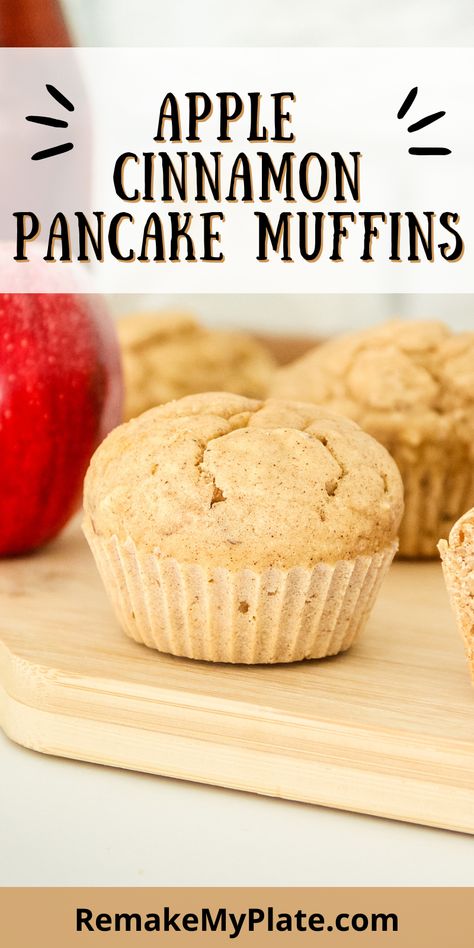 Apple Pancake Muffins, Cinnamon Pancake Muffins, Muffins From Pancake Mix Recipes, Pancake Mix Apple Muffins, Pancake Mix Muffins Easy, Pancake Muffins Recipe, Apple Cinnamon Pancake Mix In A Jar, Pancake Muffins With Syrup Inside, Apple Breakfast Muffins