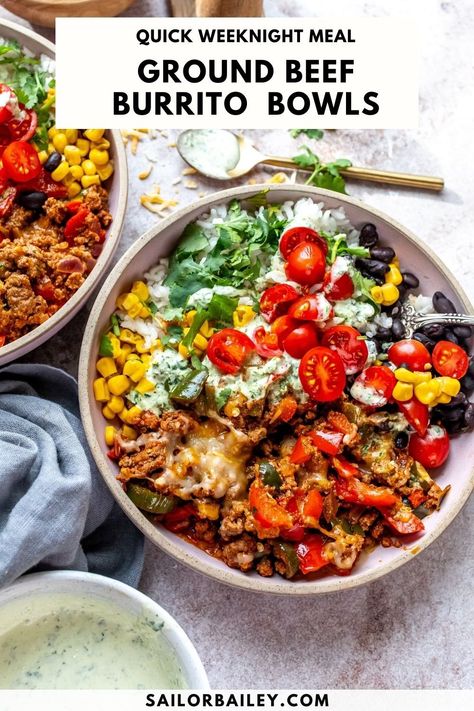 Keto Burrito Bowl Ground Beef, Fiesta Rice Bowl, Ground Beef Fajita Bowl, Best Burrito Bowl Recipe, Ground Turkey Mexican Bowl, Ground Beef Burrito Bowl Recipe, Ground Beef Power Bowl, Ground Beef Bowls Low Carb, Burrito Bowl Beef