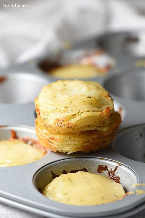 8 Awesome Muffin Tin Recipes Potato Stacks Muffin Tins, Dill Potato, Chicken Carbonara Recipe, Dill Potatoes, Best Baked Potato, Mashed Potato Cakes, Potato Stacks, Potato Muffins, Loaded Mashed Potatoes