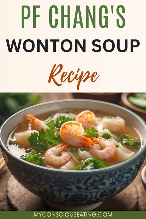 The PF Chang's Wonton Soup recipe is a staple in my repertoire for its comforting warmth and intricate flavors. The delicate wontons and the savory broth create a delightful harmony that's both light and satisfying. It's a true taste of Asian comfort! #PFChangsWontonSoup #WontonSoupRecipe Wonton Soup Slow Cooker, Wo Ton Soup, Wonton Soup With Shrimp, Shrimp Wonton Soup Recipe, Wonton Soup With Vegetables, Won Ton Soup Broth Recipes, Wor Wonton Soup Recipe Authentic, Wonton Broth Recipe, Homemade Wonton Soup Recipe