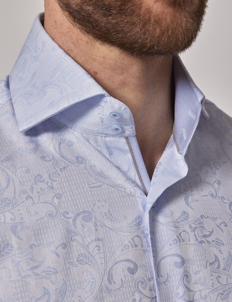 For a textural edge to the classic blue shirt, this paisley jacquard shirt has been intricately woven for a sumptuous touch Specially engineered to flatter your physique with gentle tapering to maximise comfort in a slim fit, it is made from premium cotton      • 100% Cotton (Better Cotton)   • Single Cuff   • High Collar       Slim Fit (Relaxed)      The model is wearing a size Medium    Model is 6'1 / 186cm tall, with a 40 / 101 5cm chest and a 33 / 83 5cm waist Formal Smart Casual, Smart Casual Shirts, Hawes And Curtis, Jacquard Shirt, Formal Casual, Formal Shirts For Men, Blue Paisley, Mens Shirt, Men's Shirts