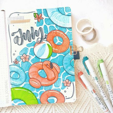 July Bullet Journal, Bullet Journal Spreads, Bullet Journal Ideas Templates, Creating A Bullet Journal, Bullet Journal Cover Ideas, Bullet Journal Notes, Bullet Journal Paper, Journal Spreads, Bullet Journal Aesthetic