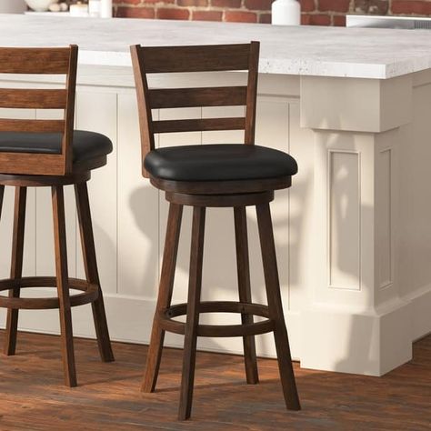 Ladderback Wooden Bar Height Stool with Upholstered Seat - On Sale - Bed Bath & Beyond - 37251756 Wooden Swivel Bar Stools, Oak Bar Stools, Bar Stools Kitchen Island, Low Bookcase, Swivel Counter Stools, Bar Height Stools, Dining Stools, Stools With Backs, Counter Height Bar Stools