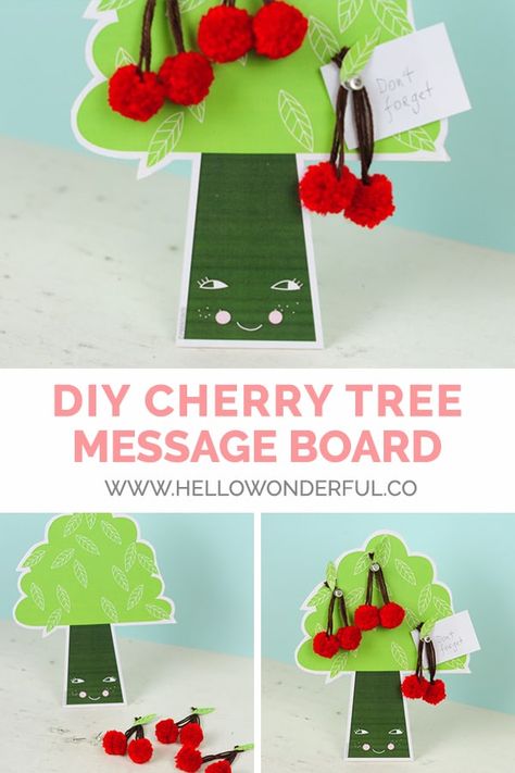 Create a DIY cherry tree message board with this cute free printable! Summer Crafts For Toddlers, Kids Holidays, Fun Summer Crafts, Outdoor Fun For Kids, Creative Kids Crafts, Summer Craft, Printables Free Kids, Summer Crafts For Kids, Diy Upcycling