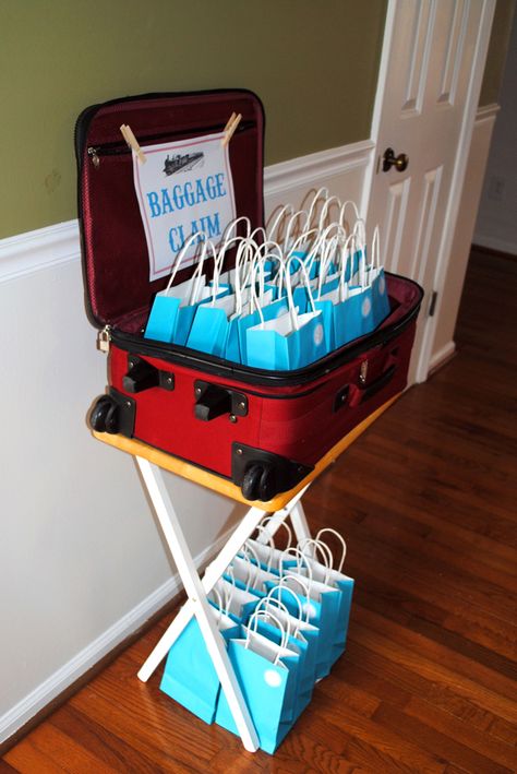 Train Birthday Party - (http://EmilyLongDesign.com/MamaBlog.html) - Baggage Claim Treat Bags, Gift Bags, Party Favors Travel Theme Birthday, Vintage Party Favors, Party Favors Ideas, Thomas Birthday Parties, Planes Birthday Party, Thomas The Train Birthday Party, Thomas The Train Party, Train Birthday Party, Planes Birthday