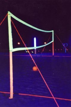 glow in the dark volleyball. What a fun idea. Do a search on GLOW IN THE DARK PAINT to learn to make it. Glow In The Dark Volleyball, Volleyball Apparel, Volleyball Life, Volleyball Stuff, Glow In The Dark Party, Dark Party, Zip Line, School Event, Backyard Games