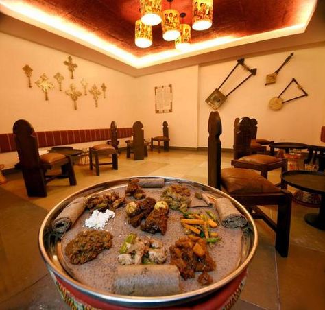 Abyssinian, the Ethiopian restaurant in Alwarpet, Chennai. Photo: R. Ravindran Ethiopian Restaurant Design, Habesha Restaurant, Habesha Aesthetic, Ethiopian Injera, Doro Wat, Cultural Foods, Ancestral Healing, Ethiopian Restaurant, Traditional Restaurant