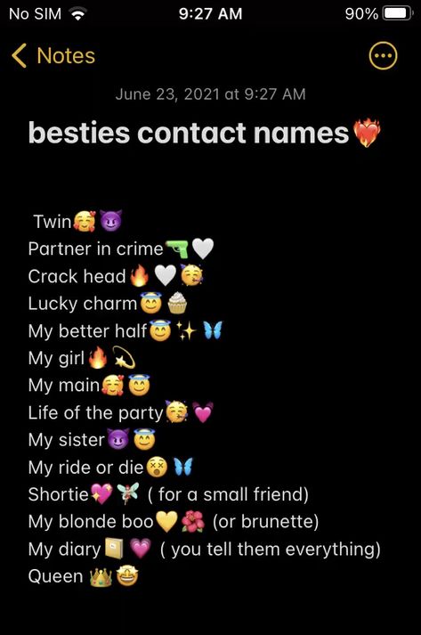 How To Save Your Best Friends Name, Snapchat Nicknames For Bestie, How To Save Contacts Name, How To Save Your Best Friends Contact, Names To Save Your Best Friend As, Bestie Nickname Ideas, Bff Nicknames, Contact Name Ideas, Heart Meanings Emoji