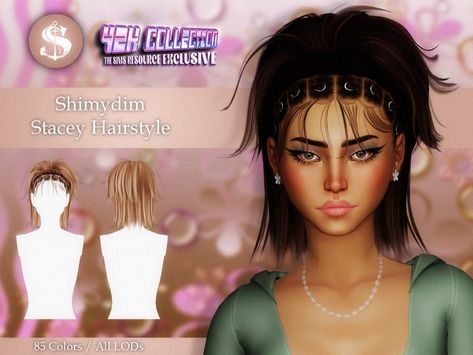 The Sims Resource - Y2k Stacey Hairstyle Sims 4 Y2k House, Sims 4 Textured Hair, Sims4 Y2k Hair, Y2k Sims 4 Hair Cc, Sims 4 Chunky Highlights, Y2k Sims Hair Cc, Sims 4 Hair Highlights, Sims 4 Cc Clothes Y2k Hair, Sims 4 Cc Crazy Hair