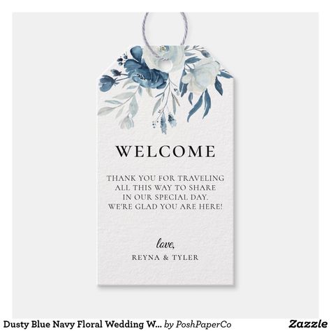 Welcome Bag Wedding, Pastel Blue Wedding, Wedding Favors Packaging, Wedding Welcome Gifts, Navy Blue Wedding Invitations, Blue Watercolor Floral, Welcome Bag, Floral Save The Dates, Wedding Gift Tags